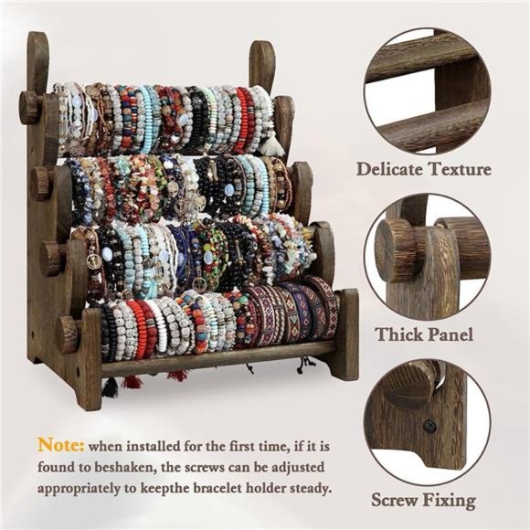 4Tier Wooden Bracelet Holder,Bangle Watch Necklace Display Storage JewelryHolder - Picture 4 of 6